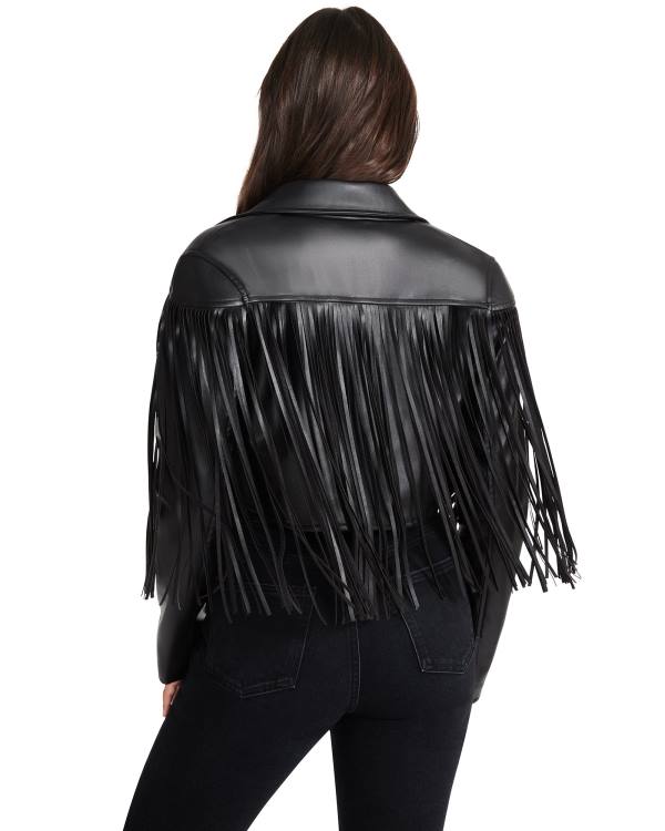 Dámské Bundy Steve Madden Fringe Faux Læder Černé | SM-954OD