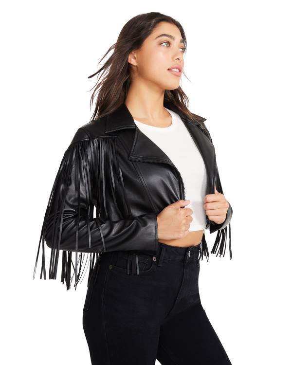 Dámské Bundy Steve Madden Fringe Faux Læder Černé | SM-954OD