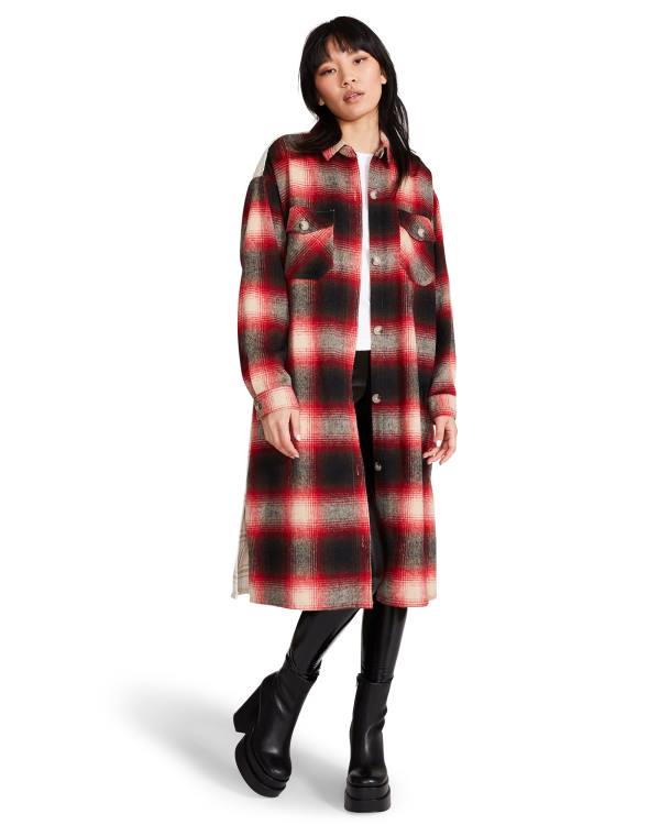 Dámské Bundy Steve Madden Mixed Plaid Duster Červené | SM-612CK