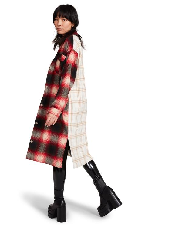 Dámské Bundy Steve Madden Mixed Plaid Duster Červené | SM-612CK