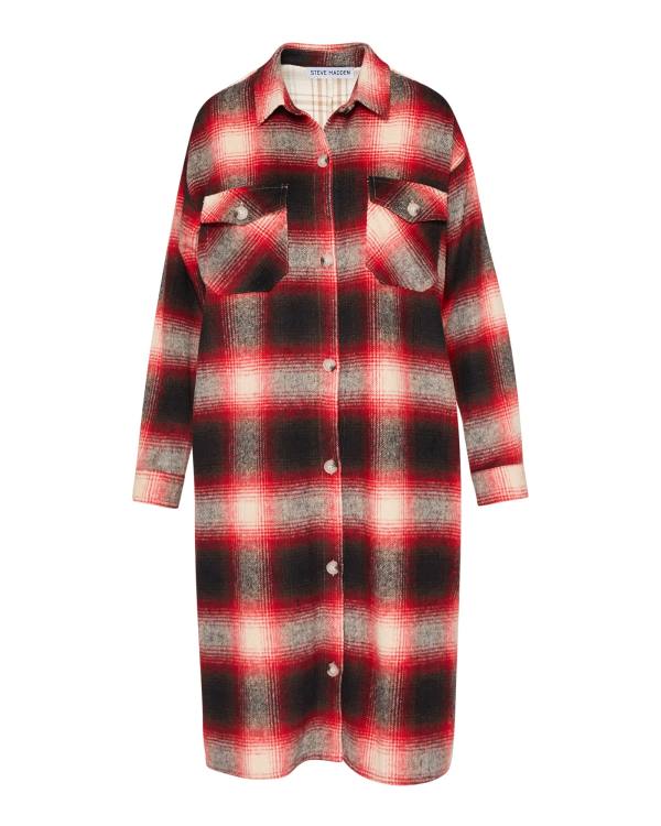 Dámské Bundy Steve Madden Mixed Plaid Duster Červené | SM-612CK