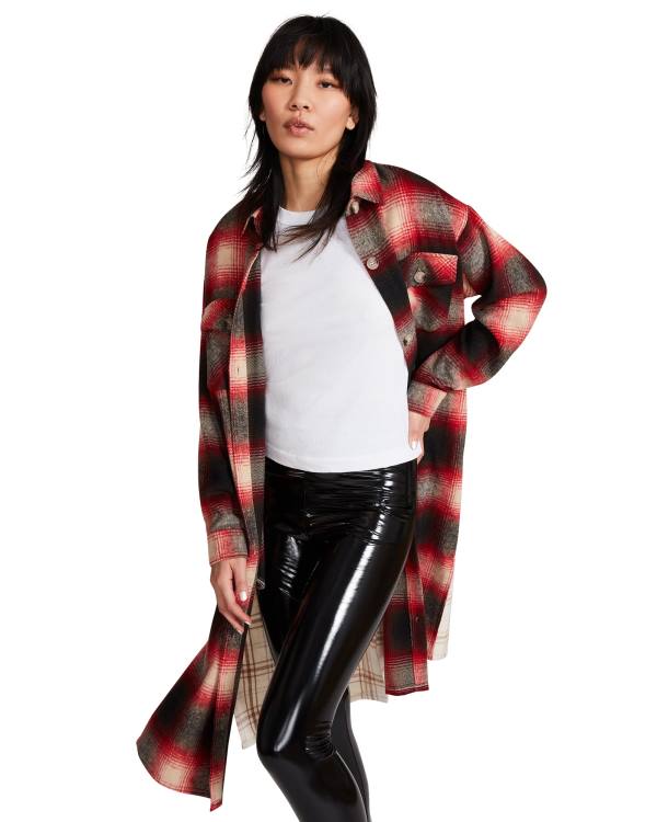 Dámské Bundy Steve Madden Mixed Plaid Duster Červené | SM-612CK