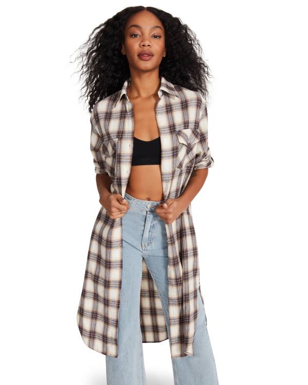 Dámské Bundy Steve Madden Plaid Duster Blankyt | SM-805BT