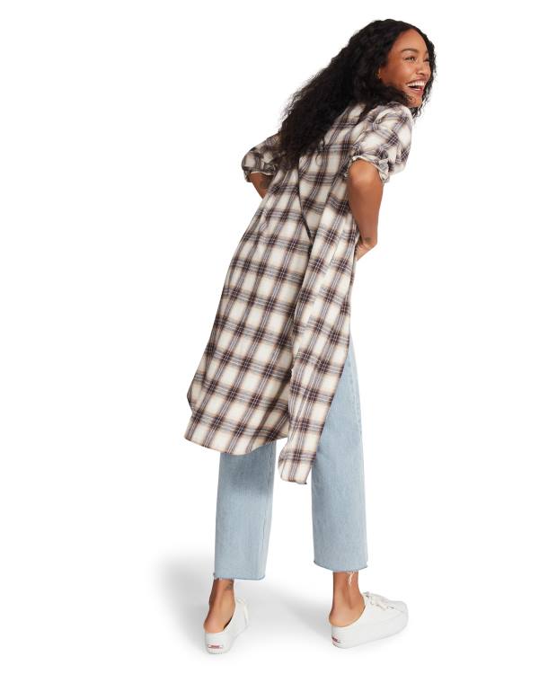 Dámské Bundy Steve Madden Plaid Duster Blankyt | SM-805BT