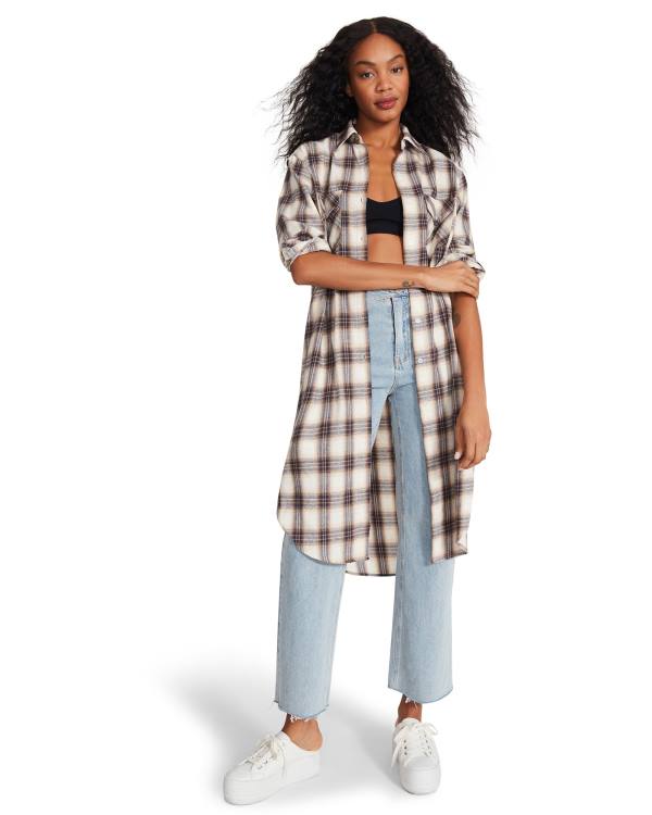 Dámské Bundy Steve Madden Plaid Duster Blankyt | SM-805BT