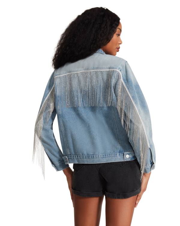 Dámské Bundy Steve Madden Rhinestone Fringe Denim Blankyt | SM-047VF