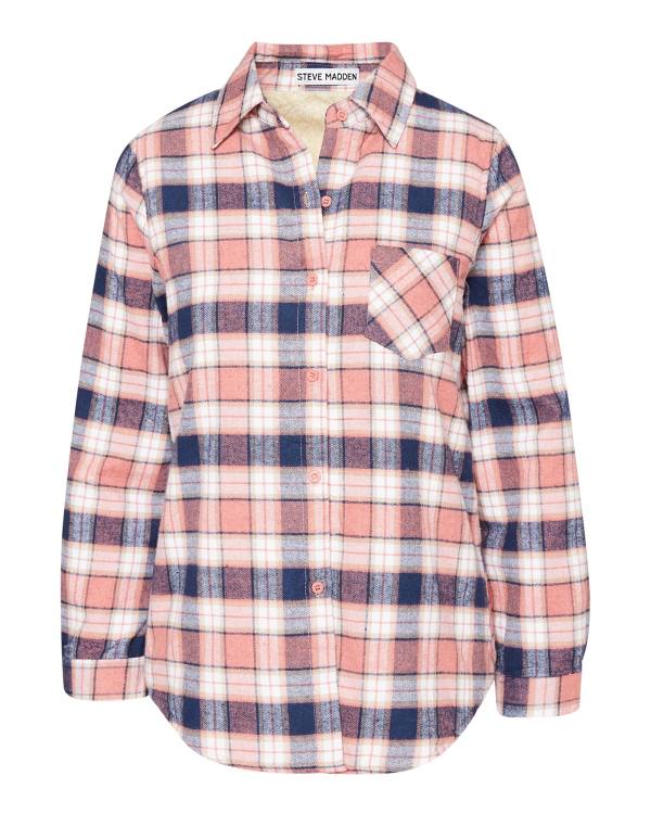 Dámské Bundy Steve Madden Teddy Podšité Flannel Růžové | SM-136KD