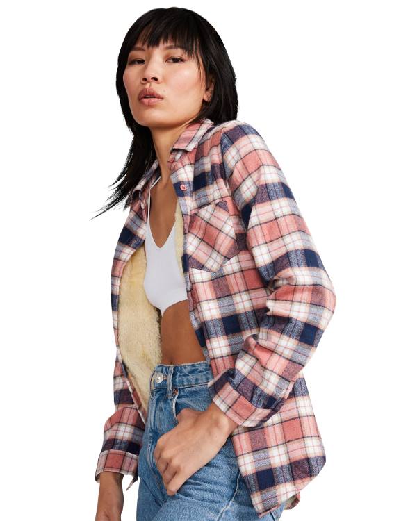 Dámské Bundy Steve Madden Teddy Podšité Flannel Růžové | SM-136KD