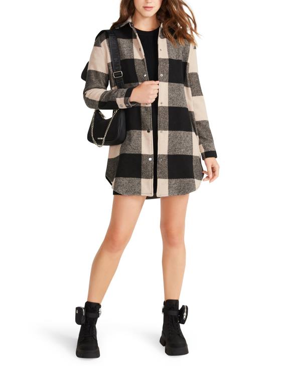 Dámské Kabáty Steve Madden Eldridge Plaid Lt Taupe Světle Šedé Hnědé | SM-864GD