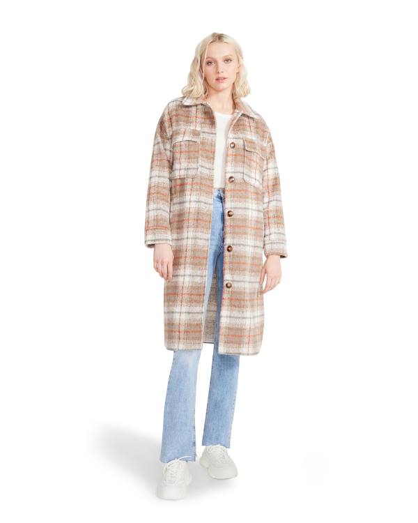 Dámské Kabáty Steve Madden Long Plaid Taupe Šedé Hnědé | SM-156GC