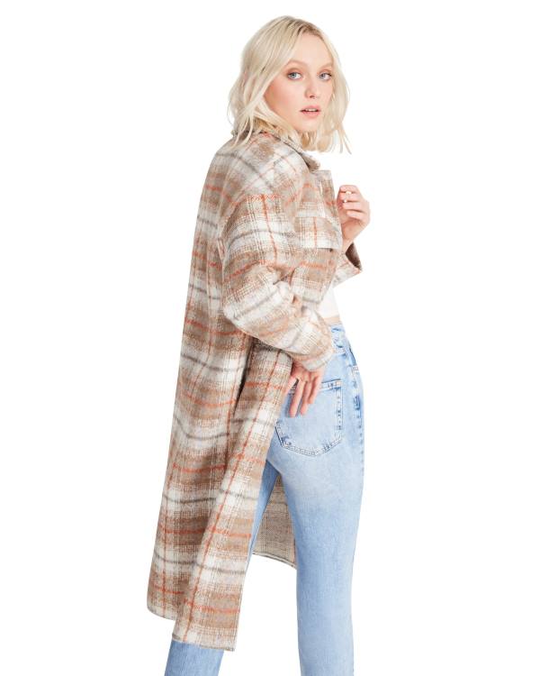 Dámské Kabáty Steve Madden Long Plaid Taupe Šedé Hnědé | SM-156GC