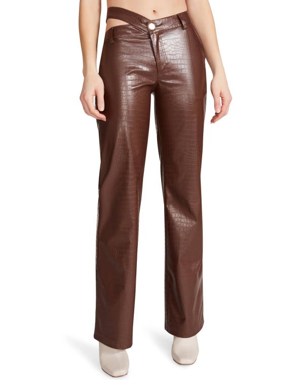 Dámské Kalhoty Steve Madden Cut Out Faux Læder Pant Hnědé | SM-678IH