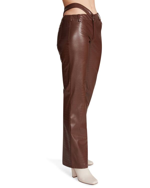 Dámské Kalhoty Steve Madden Cut Out Faux Læder Pant Hnědé | SM-678IH