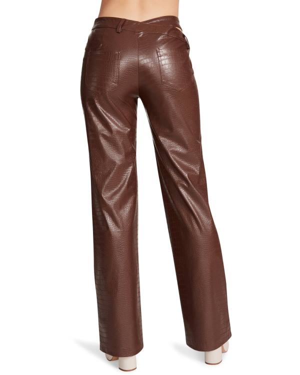 Dámské Kalhoty Steve Madden Cut Out Faux Læder Pant Hnědé | SM-678IH