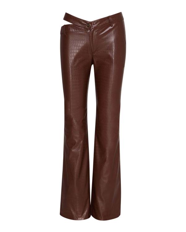 Dámské Kalhoty Steve Madden Cut Out Faux Læder Pant Hnědé | SM-678IH