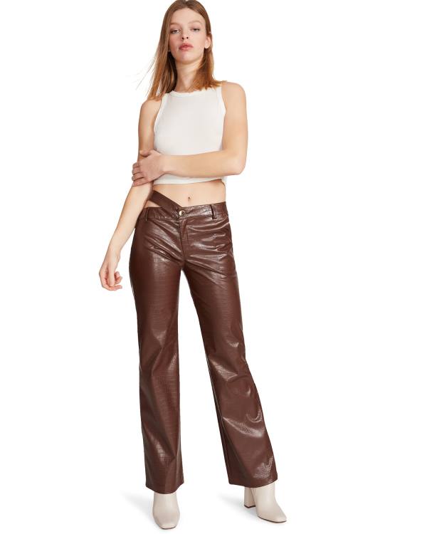 Dámské Kalhoty Steve Madden Cut Out Faux Læder Pant Hnědé | SM-678IH