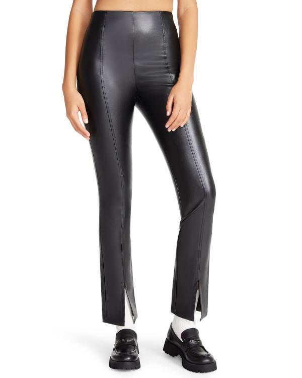 Dámské Legíny Steve Madden Slit Front Faux Læder Pant Černé | SM-354LB