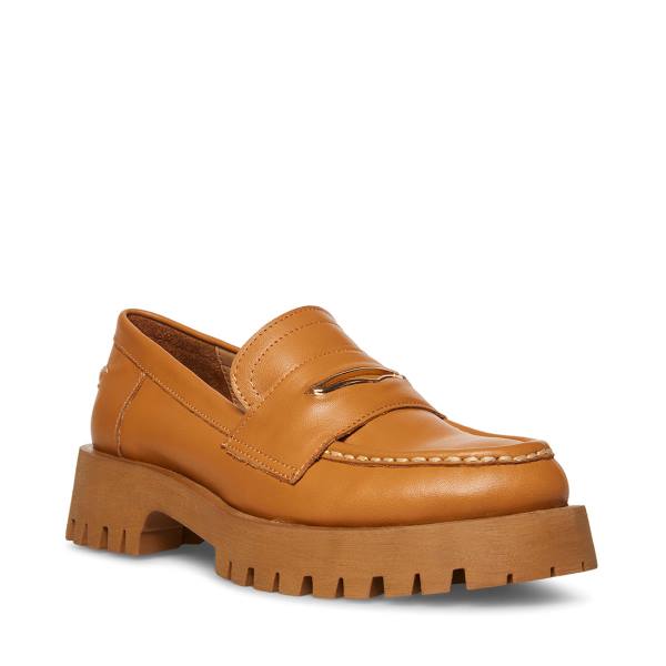 Dámské Loafers Steve Madden Lawrence Cognac Læder Hnědé | SM-523ZW