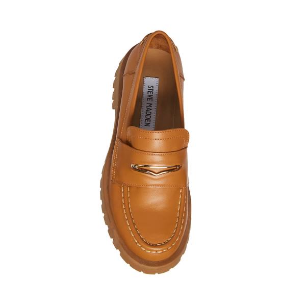 Dámské Loafers Steve Madden Lawrence Cognac Læder Hnědé | SM-523ZW