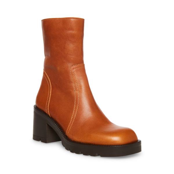 Dámské Nízké Kozačky Steve Madden Naya Cognac Læder Hnědé | SM-914BP