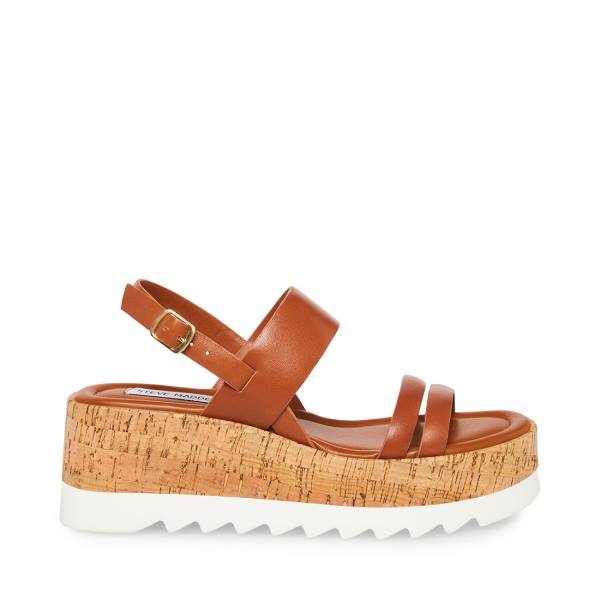 Dámské Sandály Steve Madden Athena Cognac Læder Hnědé | SM-862LV