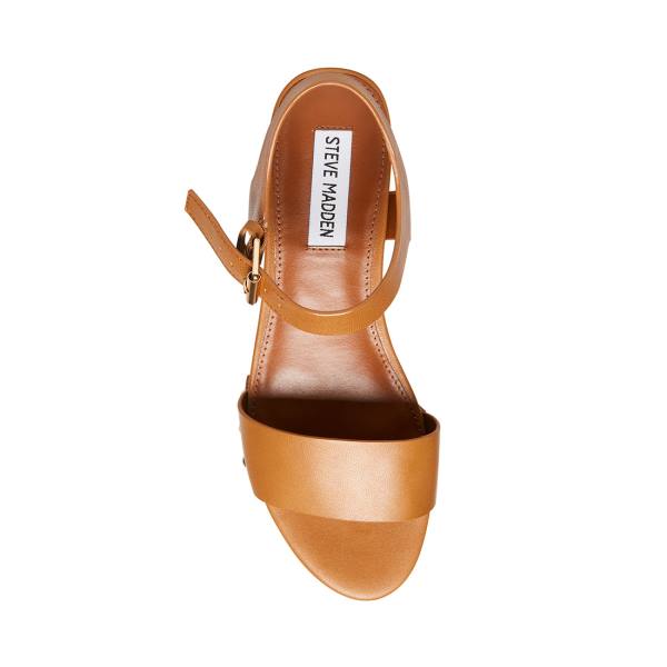 Dámské Sandály Steve Madden Domenica Cognac Læder Hnědé | SM-728ZS