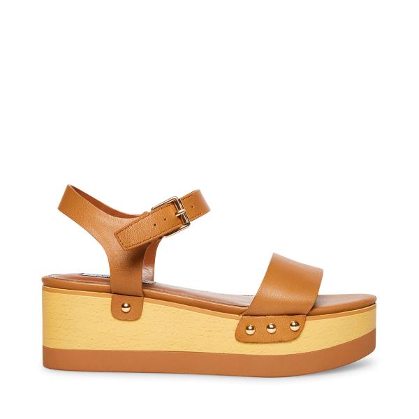 Dámské Sandály Steve Madden Domenica Cognac Læder Hnědé | SM-728ZS