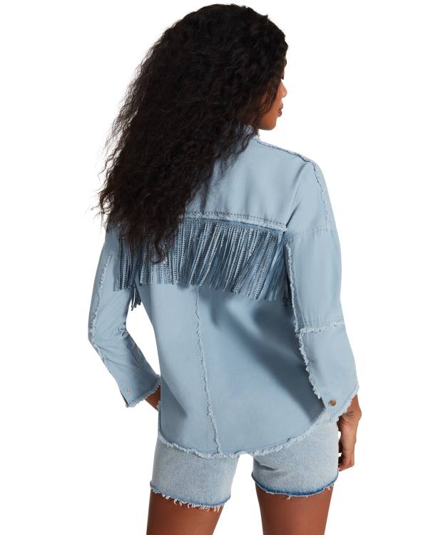 Dámské Topy Steve Madden Denim Fringe Button Up Blankyt | SM-740QZ