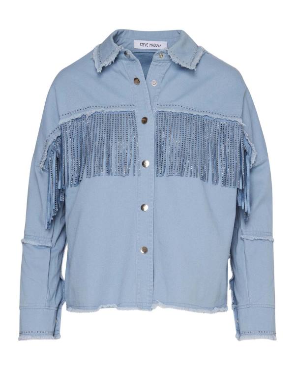 Dámské Topy Steve Madden Denim Fringe Button Up Blankyt | SM-740QZ