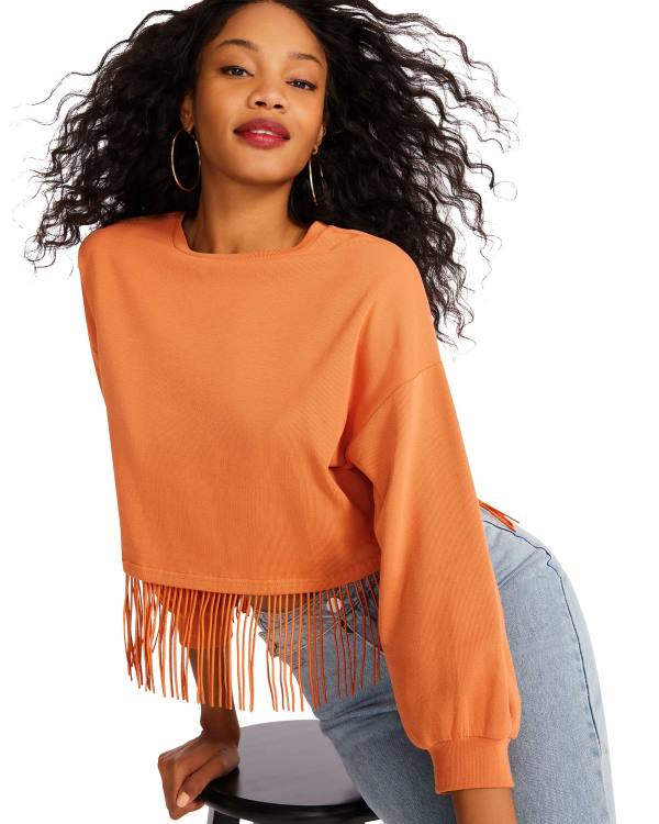 Dámské Topy Steve Madden Fringe Crew Neck Oranžové | SM-568ZI