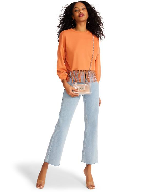 Dámské Topy Steve Madden Fringe Crew Neck Oranžové | SM-568ZI