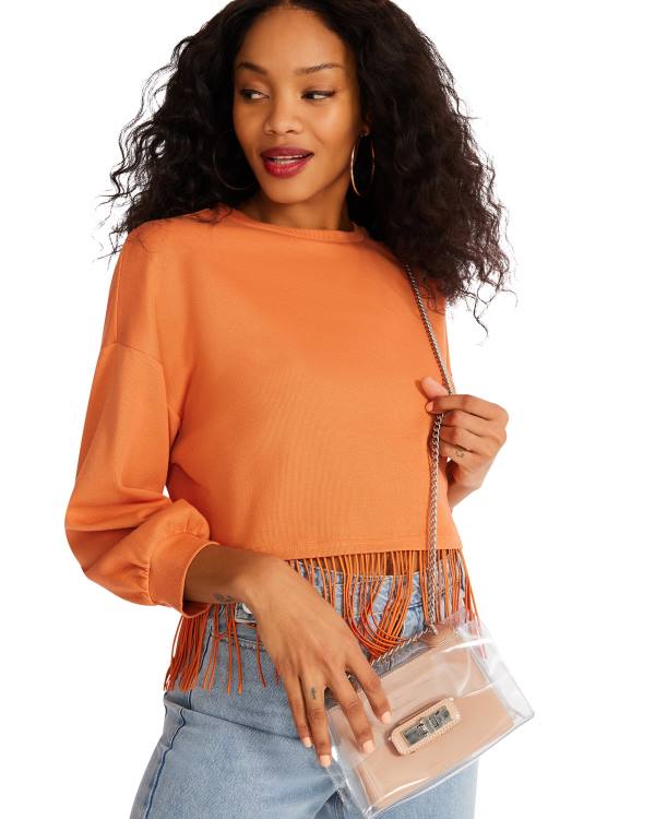 Dámské Topy Steve Madden Fringe Crew Neck Oranžové | SM-568ZI