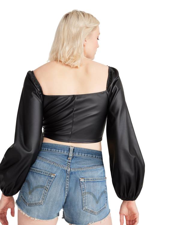 Dámské Topy Steve Madden Long Sleeve Faux Læder Corset Černé | SM-695AL