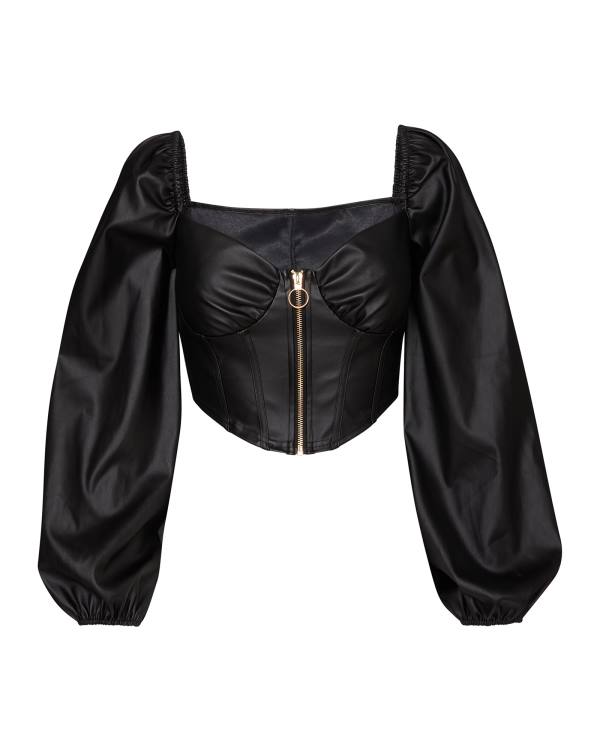 Dámské Topy Steve Madden Long Sleeve Faux Læder Corset Černé | SM-695AL