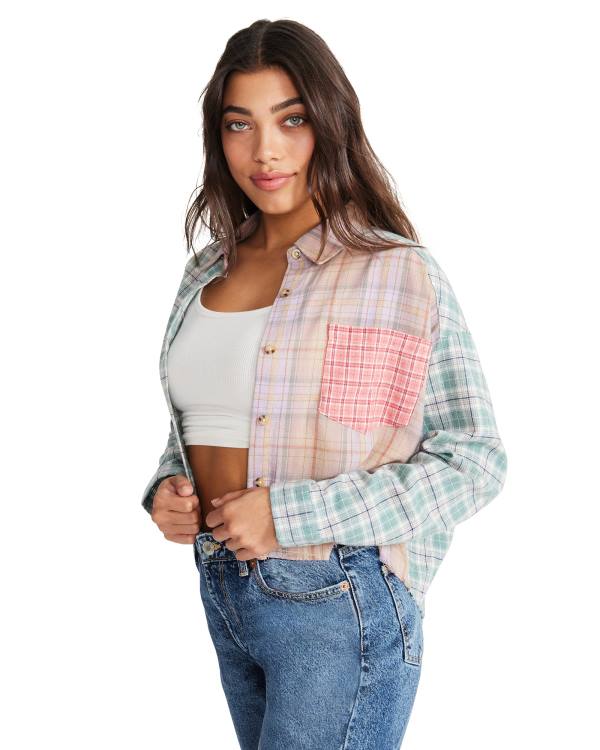 Dámské Topy Steve Madden Mixed Plaid Button Down Růžové Viacfarebný | SM-231FE