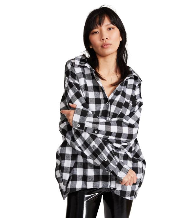 Dámské Topy Steve Madden Oversized Gingham Flannel Černé | SM-628JB