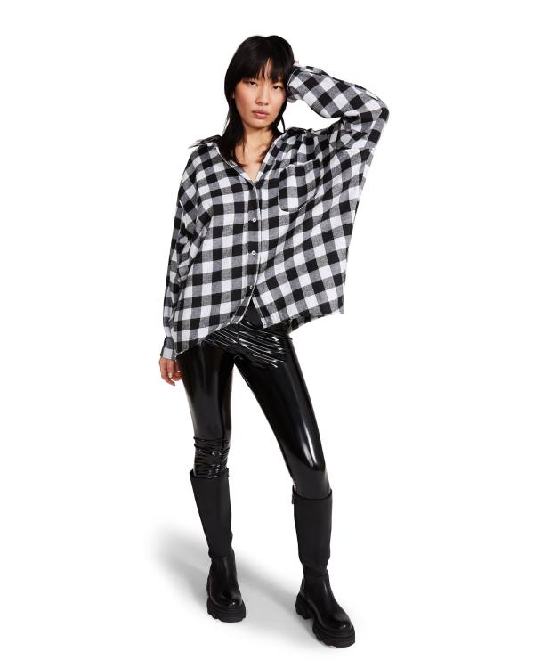 Dámské Topy Steve Madden Oversized Gingham Flannel Černé | SM-628JB