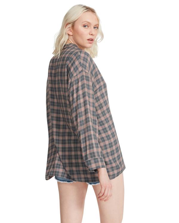 Dámské Topy Steve Madden Plaid Flannel Tmavě Šedé | SM-190UN