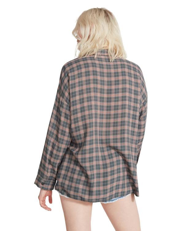 Dámské Topy Steve Madden Plaid Flannel Tmavě Šedé | SM-190UN