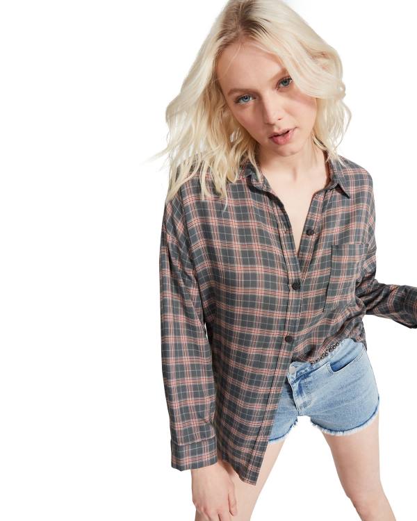 Dámské Topy Steve Madden Plaid Flannel Tmavě Šedé | SM-190UN