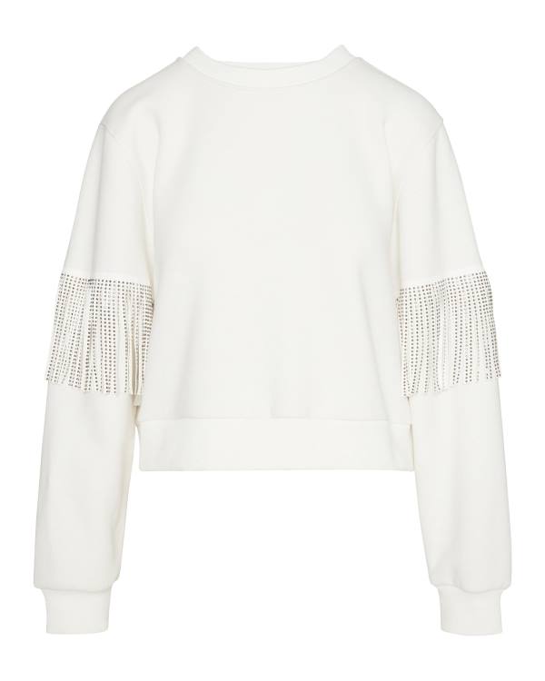 Dámské Topy Steve Madden Rhinestone Fringe Crew Neck Bílé | SM-807UP