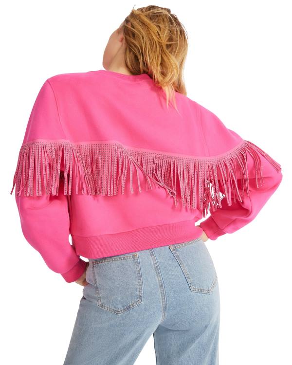 Dámské Topy Steve Madden Rhinestone Fringe Crew Neck Růžové | SM-983WL