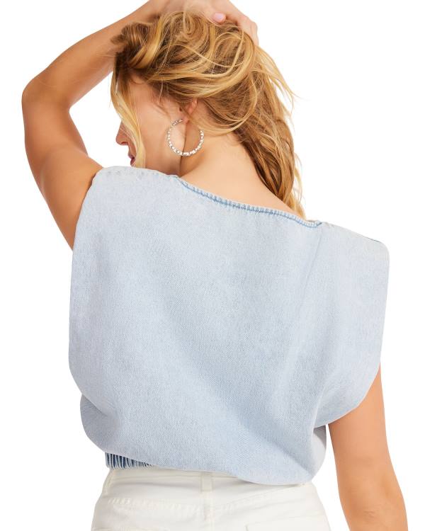 Dámské Topy Steve Madden Shoulder Pad Cropped Tank Denim Fabric Blankyt | SM-413SL