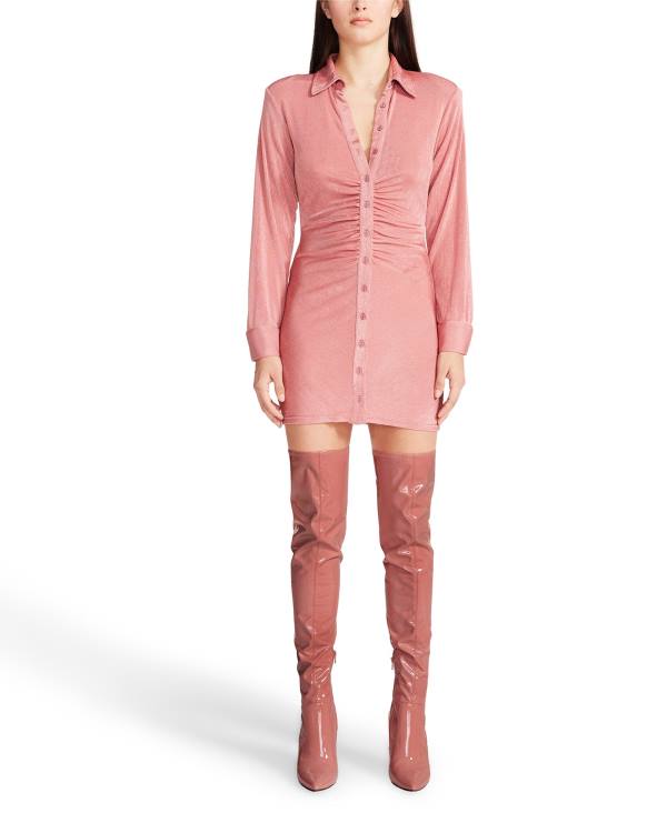 Dámské Šaty Steve Madden Long Sleeve Button Up Růžové | SM-263KT