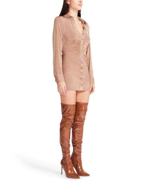 Dámské Šaty Steve Madden Long Sleeve Button Up Camel Fabric Hnědé | SM-506LW