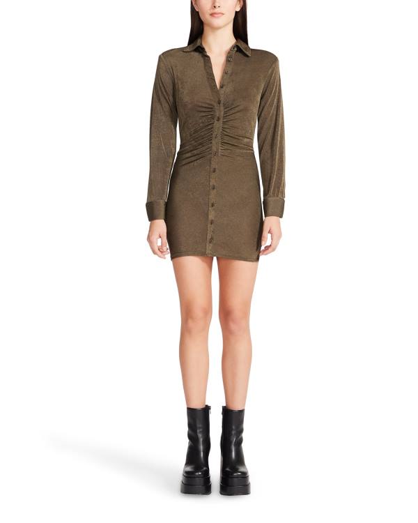 Dámské Šaty Steve Madden Long Sleeve Button Up Olivy Zelené | SM-763ZW