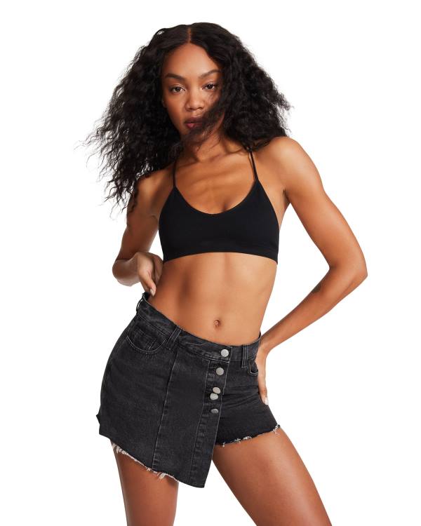 Dámské Šortky Steve Madden Black Denim Skort Černé | SM-508ZN