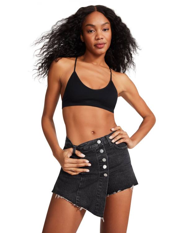 Dámské Šortky Steve Madden Black Denim Skort Černé | SM-508ZN