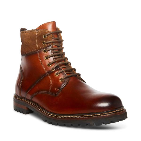 Pánské Boty Steve Madden Strategyy Cognac Læder Hnědé | SM-037XA