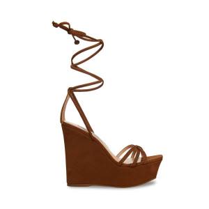 Dámské Sandály Steve Madden Linda Cognac Nubuck Hnědé | SM-860UJ